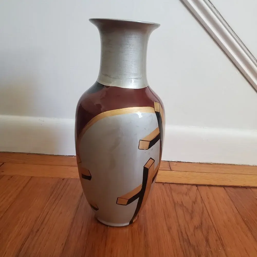 Metallic Color Hand Painted Abstract Geometric Design Vase